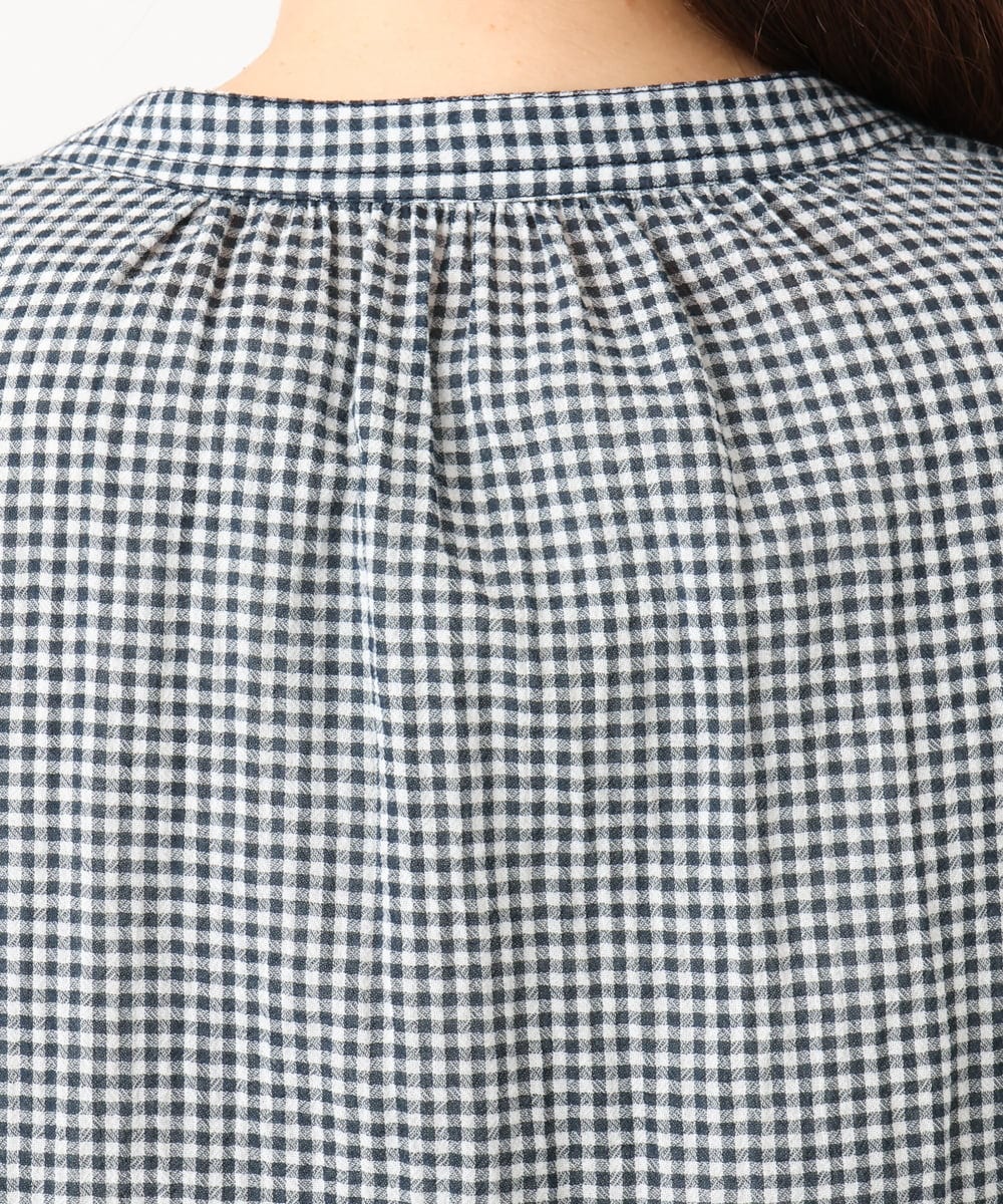 OLBED06089 eur3(エウルキューブ) 【WEB先行販売】【大きいサイズ】バンドカラーコットンブラウス ホワイト(ギンガムチェック）