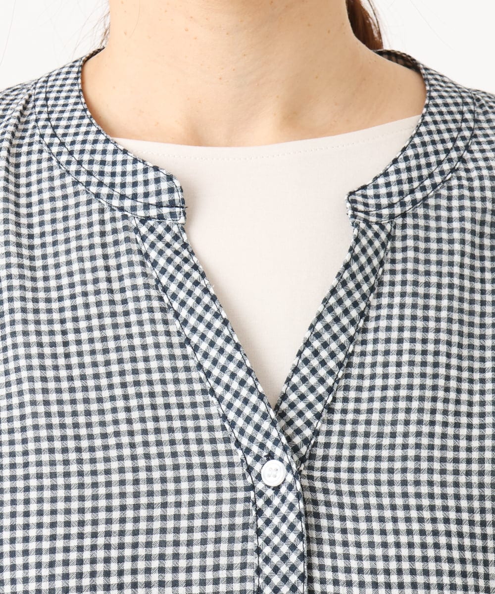 OLBED06089 eur3(エウルキューブ) 【WEB先行販売】【大きいサイズ】バンドカラーコットンブラウス ホワイト(ギンガムチェック）