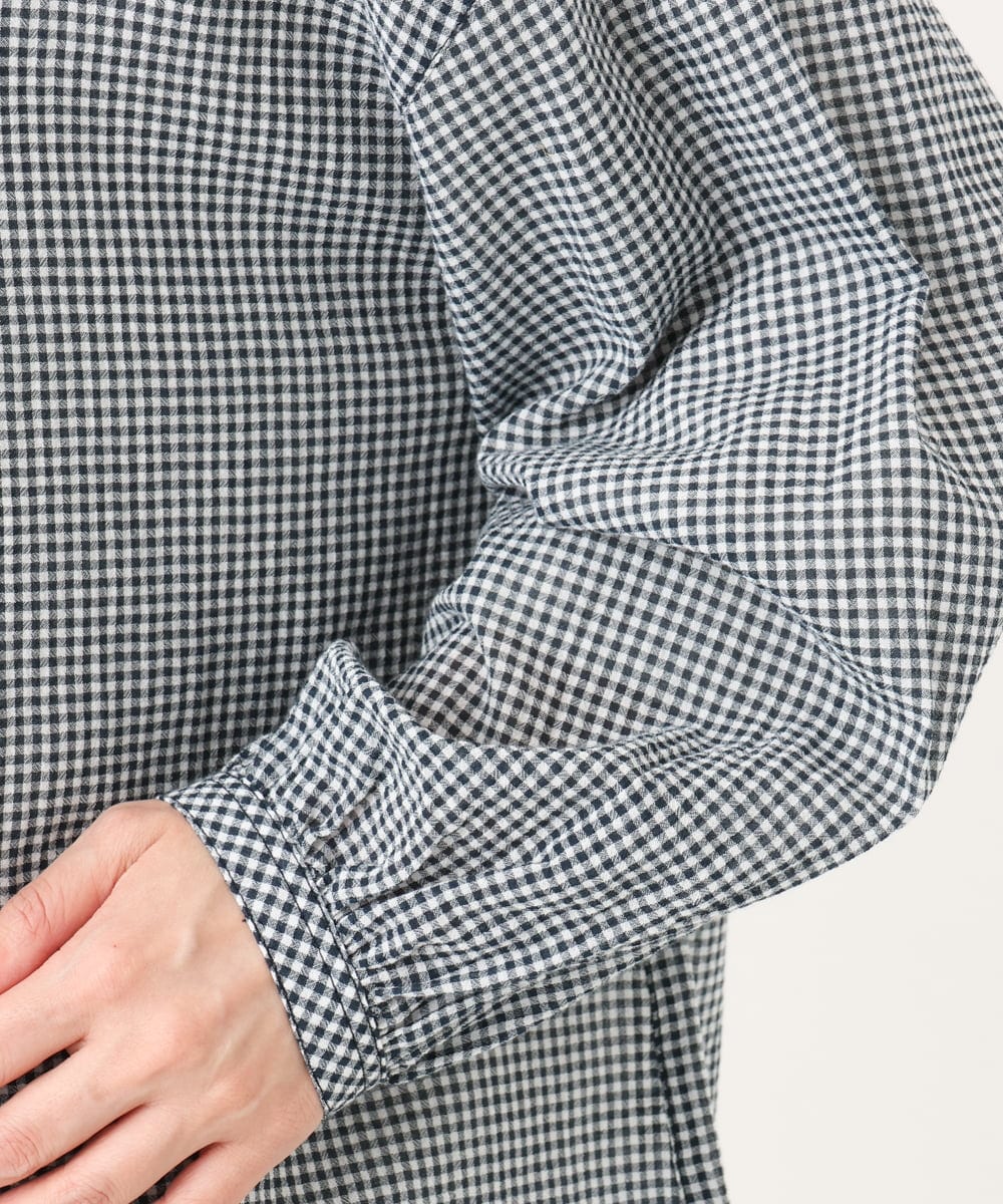 OLBED06089 eur3(エウルキューブ) 【WEB先行販売】【大きいサイズ】バンドカラーコットンブラウス ホワイト(ギンガムチェック）