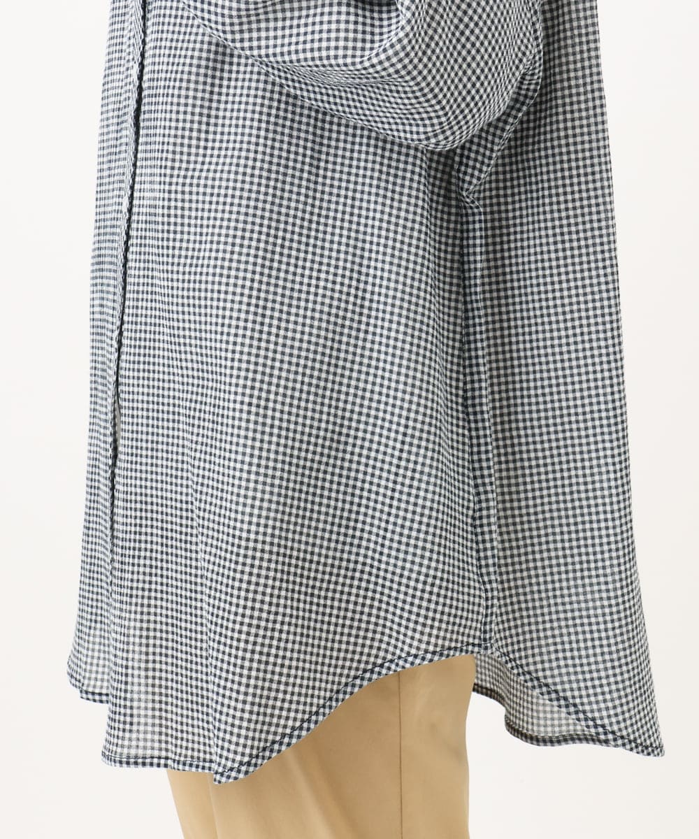 OLBED06089 eur3(エウルキューブ) 【WEB先行販売】【大きいサイズ】バンドカラーコットンブラウス ホワイト(ギンガムチェック）