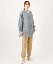 OLBED06089 eur3(エウルキューブ) 【WEB先行販売】【大きいサイズ】バンドカラーコットンブラウス ホワイト(ギンガムチェック）