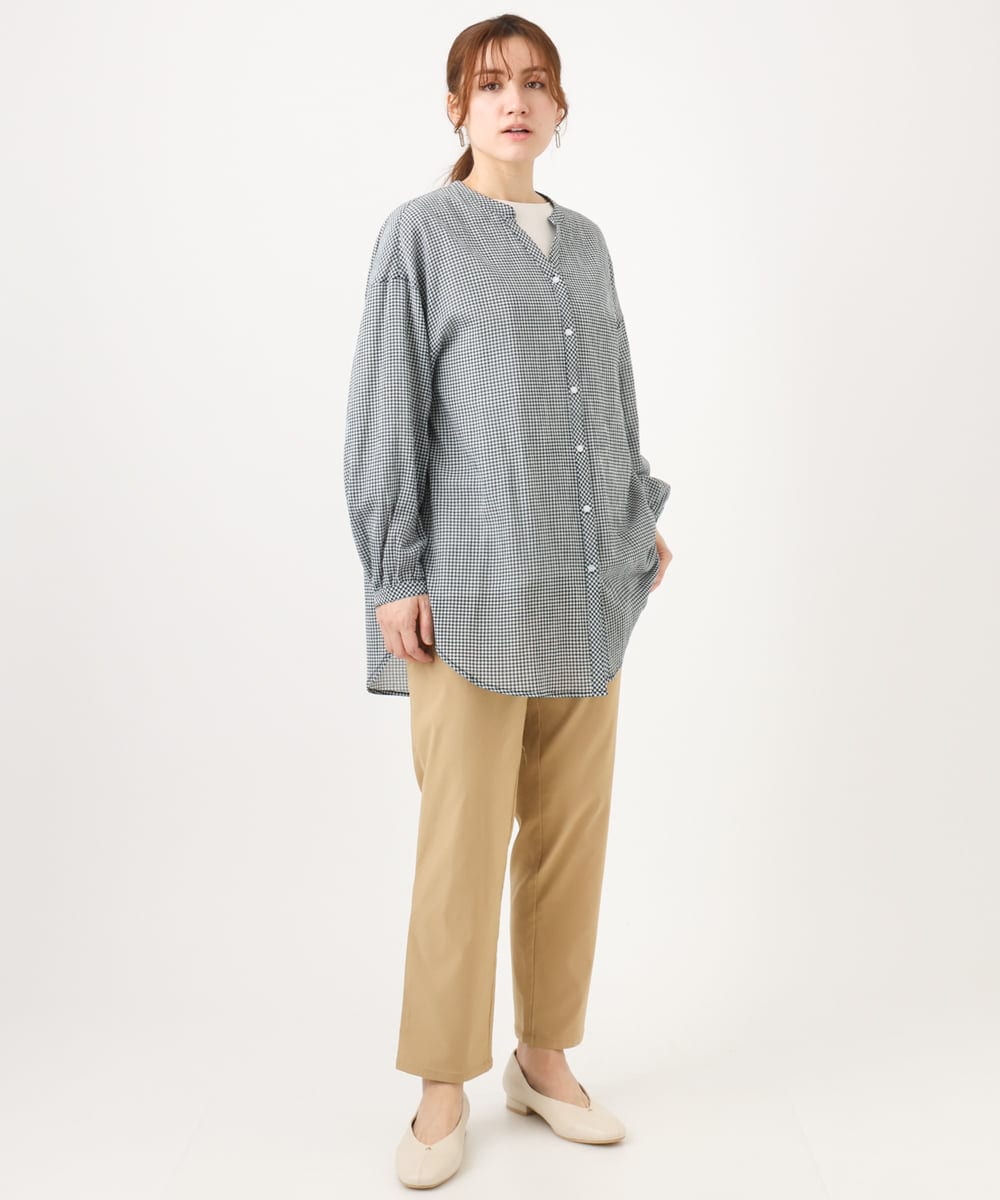 OLBED06089 eur3(エウルキューブ) 【WEB先行販売】【大きいサイズ】バンドカラーコットンブラウス ホワイト(ギンガムチェック）