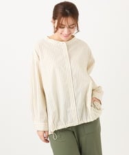 OLBED15089 eur3(エウルキューブ) 【WEB先行販売】【大きいサイズ】バンドカラーストライプシャツ ライトイエロー