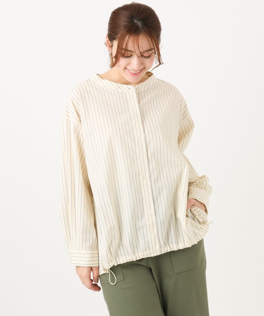 OLBED15089 eur3(エウルキューブ) 【WEB先行販売】【大きいサイズ】バンドカラーストライプシャツ ライトイエロー