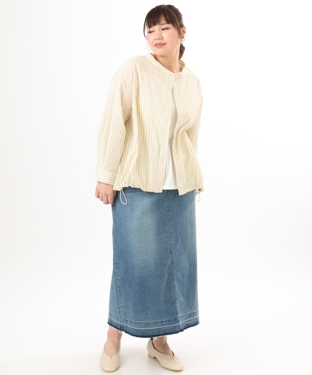 OLBED15089 eur3(エウルキューブ) 【WEB先行販売】【大きいサイズ】バンドカラーストライプシャツ ライトイエロー