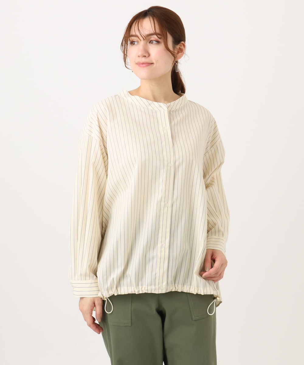 OLBED15089 eur3(エウルキューブ) 【WEB先行販売】【大きいサイズ】バンドカラーストライプシャツ ライトイエロー