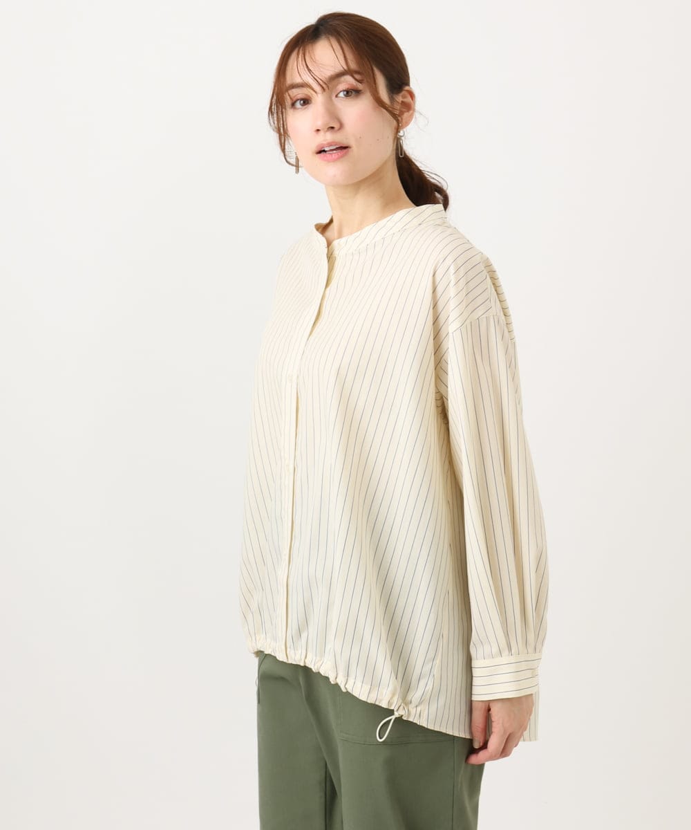 OLBED15089 eur3(エウルキューブ) 【WEB先行販売】【大きいサイズ】バンドカラーストライプシャツ ライトイエロー