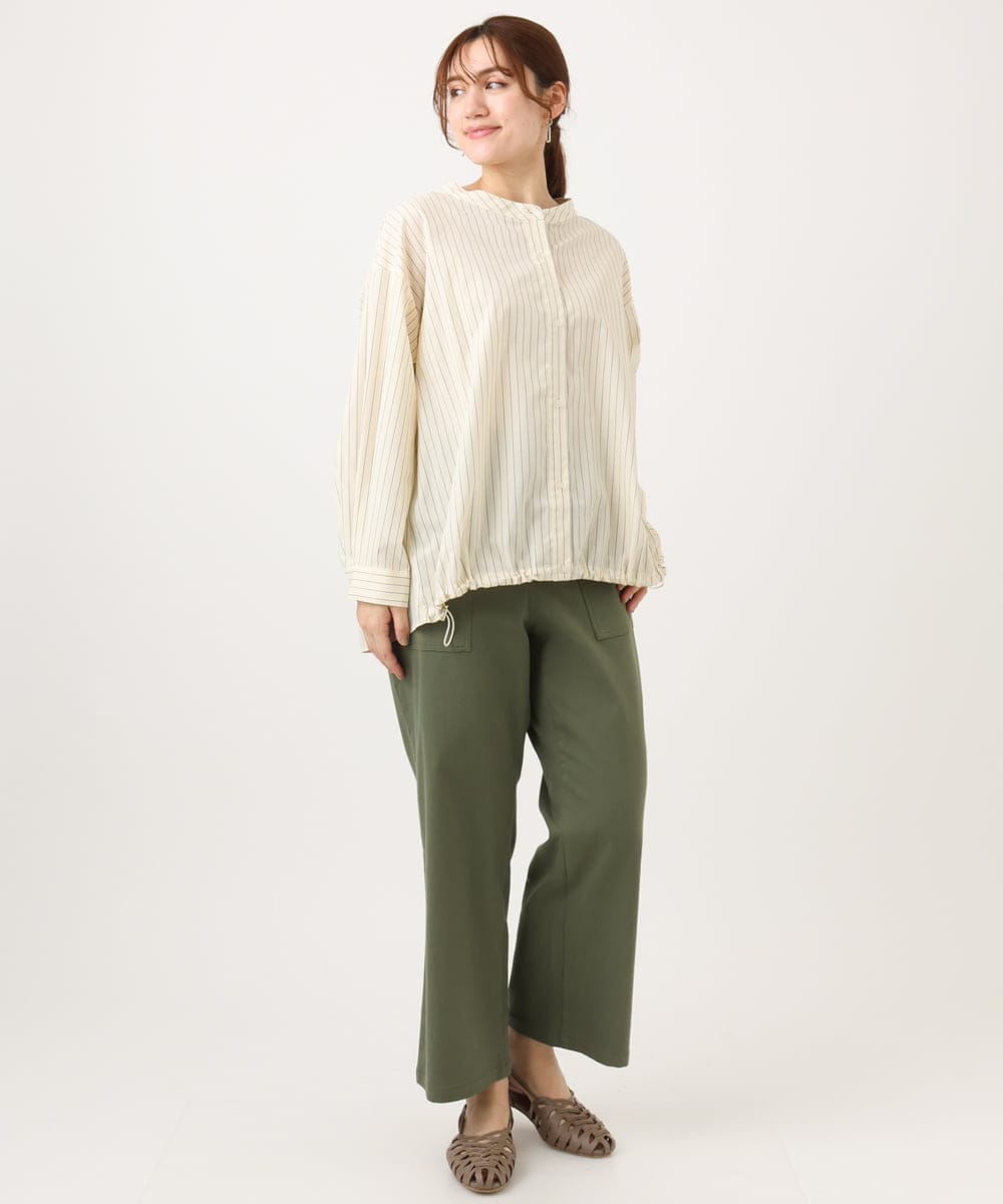 OLBED15089 eur3(エウルキューブ) 【WEB先行販売】【大きいサイズ】バンドカラーストライプシャツ ライトイエロー