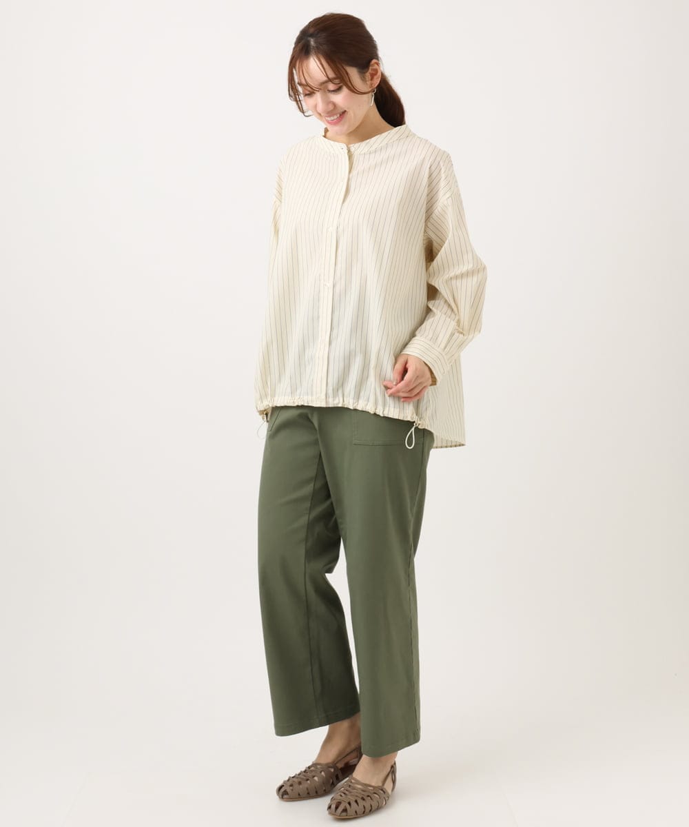 OLBED15089 eur3(エウルキューブ) 【WEB先行販売】【大きいサイズ】バンドカラーストライプシャツ ライトイエロー