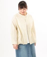 OLBED15089 eur3(エウルキューブ) 【WEB先行販売】【大きいサイズ】バンドカラーストライプシャツ ライトイエロー