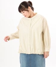 OLBED15089 eur3(エウルキューブ) 【WEB先行販売】【大きいサイズ】バンドカラーストライプシャツ ライトイエロー