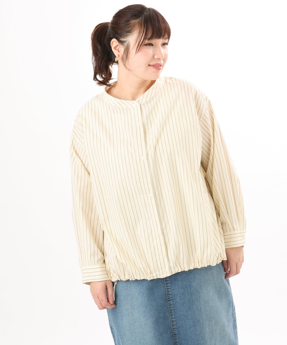 OLBED15089 eur3(エウルキューブ) 【WEB先行販売】【大きいサイズ】バンドカラーストライプシャツ ライトイエロー