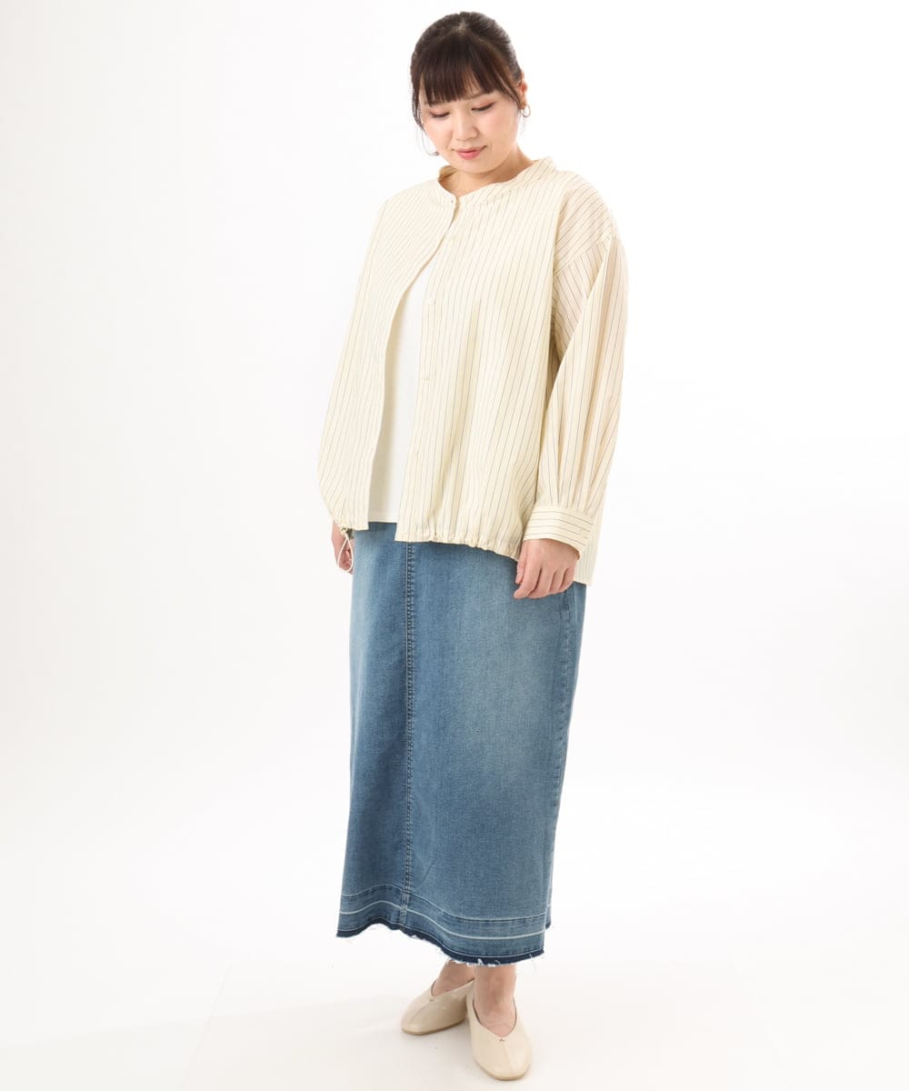 OLBED15089 eur3(エウルキューブ) 【WEB先行販売】【大きいサイズ】バンドカラーストライプシャツ ライトイエロー