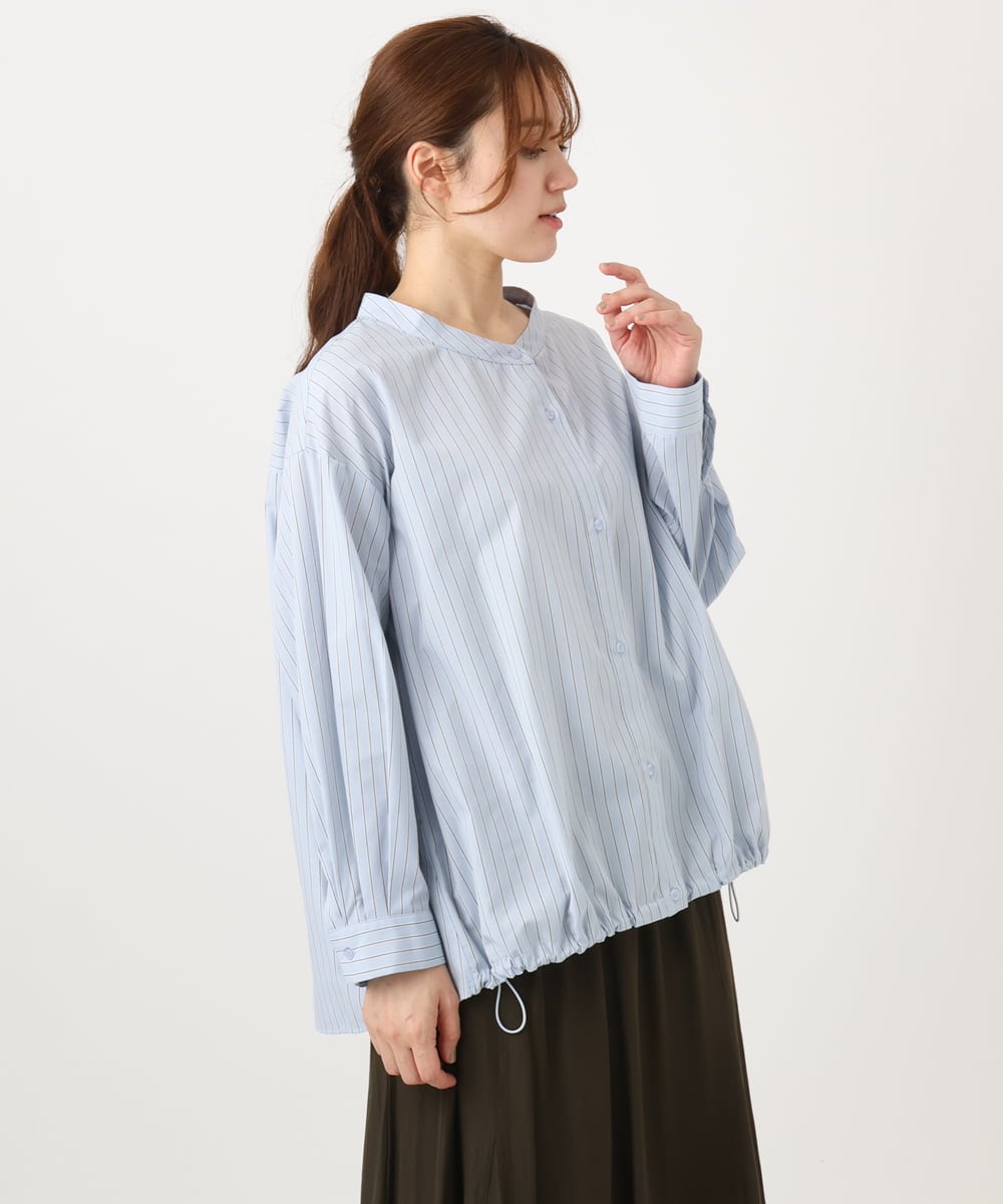 OLBED15089 eur3(エウルキューブ) 【WEB先行販売】【大きいサイズ】バンドカラーストライプシャツ ライトブルー