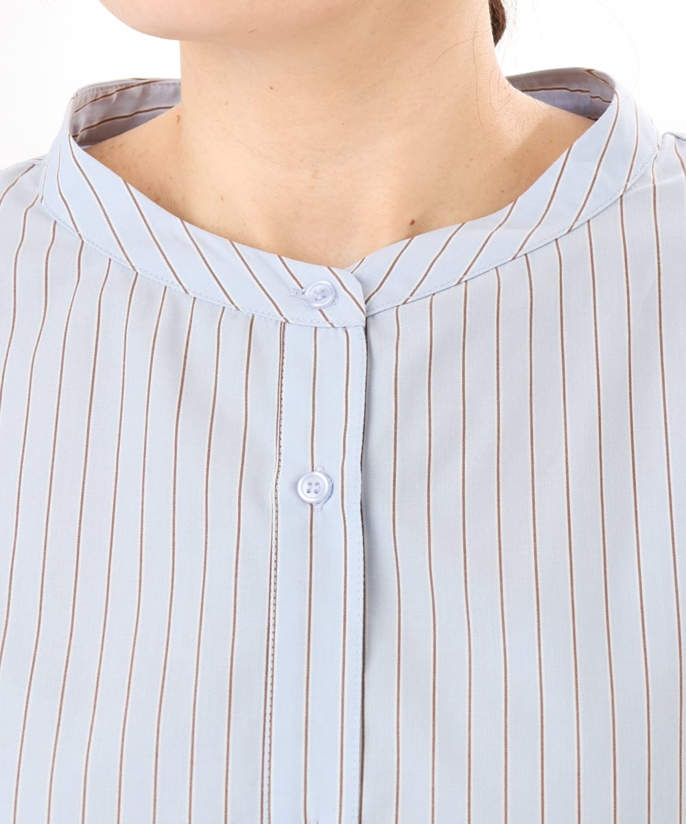 OLBED15089 eur3(エウルキューブ) 【WEB先行販売】【大きいサイズ】バンドカラーストライプシャツ ライトブルー