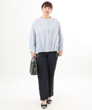 OLBED15089 eur3(エウルキューブ) 【WEB先行販売】【大きいサイズ】バンドカラーストライプシャツ ライトブルー