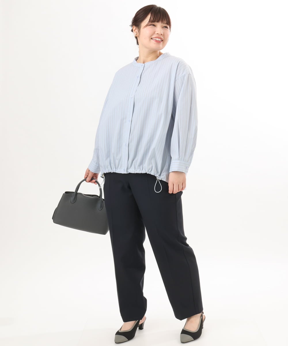 OLBED15089 eur3(エウルキューブ) 【WEB先行販売】【大きいサイズ】バンドカラーストライプシャツ ライトブルー