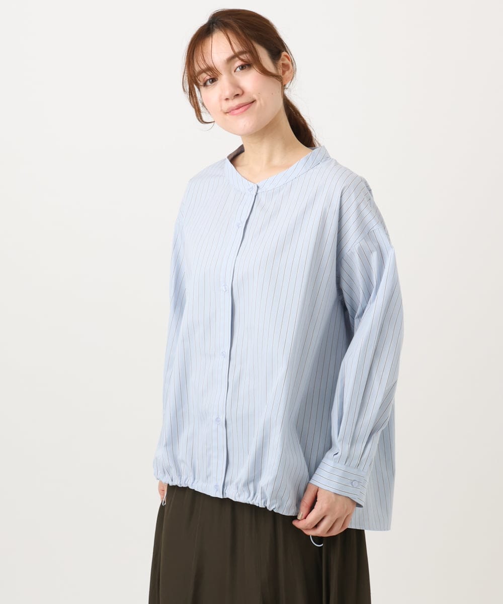 OLBED15089 eur3(エウルキューブ) 【WEB先行販売】【大きいサイズ】バンドカラーストライプシャツ ライトブルー