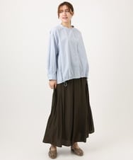 OLBED15089 eur3(エウルキューブ) 【WEB先行販売】【大きいサイズ】バンドカラーストライプシャツ ライトブルー