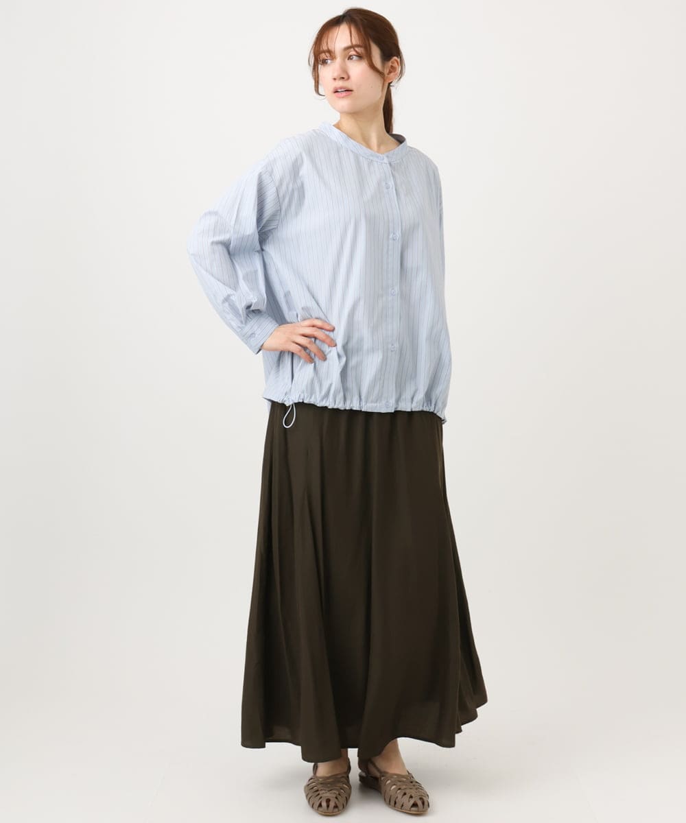 OLBED15089 eur3(エウルキューブ) 【WEB先行販売】【大きいサイズ】バンドカラーストライプシャツ ライトブルー