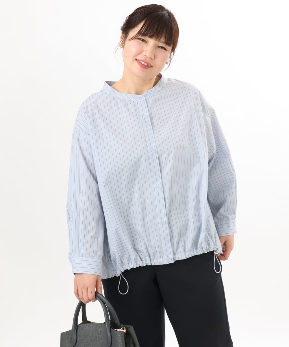 OLBED15089 eur3(エウルキューブ) 【WEB先行販売】【大きいサイズ】バンドカラーストライプシャツ ライトブルー