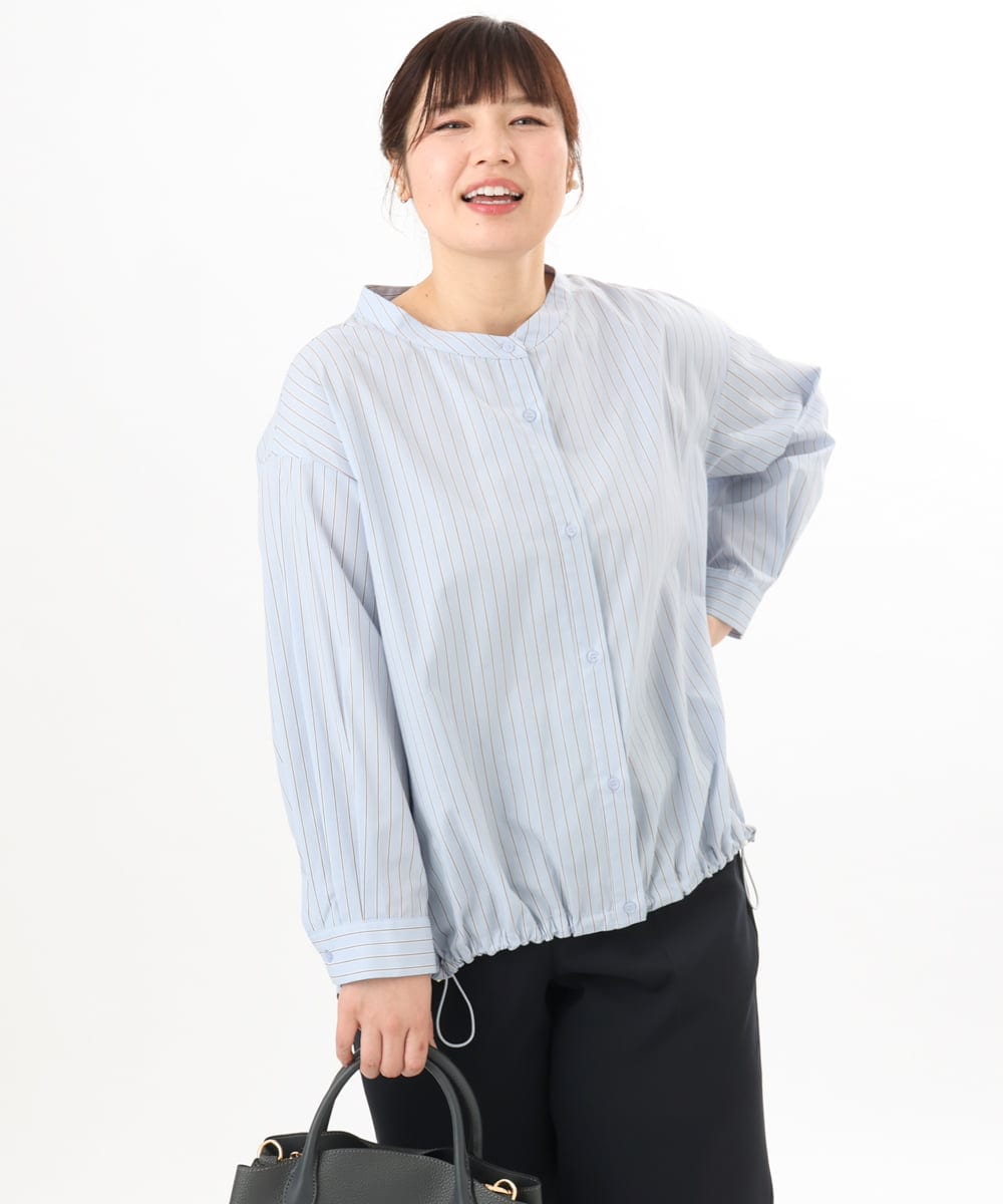 OLBED15089 eur3(エウルキューブ) 【WEB先行販売】【大きいサイズ】バンドカラーストライプシャツ ライトブルー