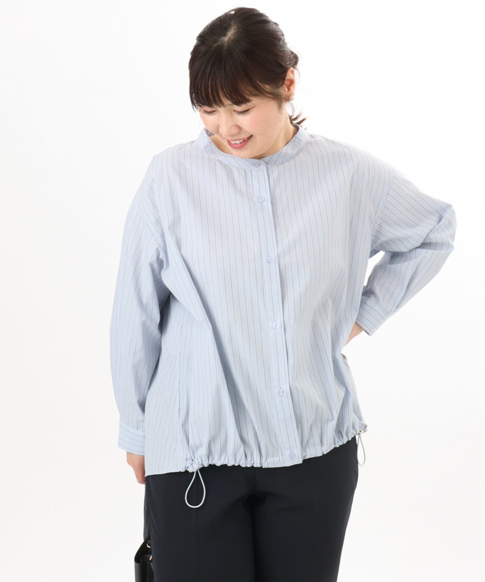 OLBED15089 eur3(エウルキューブ) 【WEB先行販売】【大きいサイズ】バンドカラーストライプシャツ ライトブルー