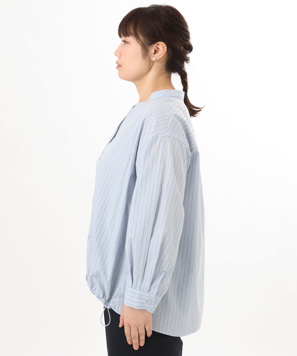 OLBED15089 eur3(エウルキューブ) 【WEB先行販売】【大きいサイズ】バンドカラーストライプシャツ ライトブルー