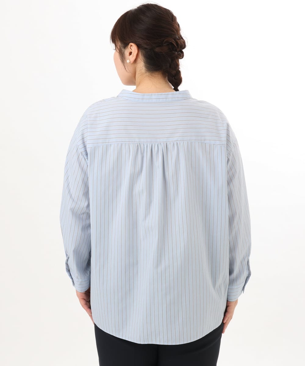 OLBED15089 eur3(エウルキューブ) 【WEB先行販売】【大きいサイズ】バンドカラーストライプシャツ ライトブルー