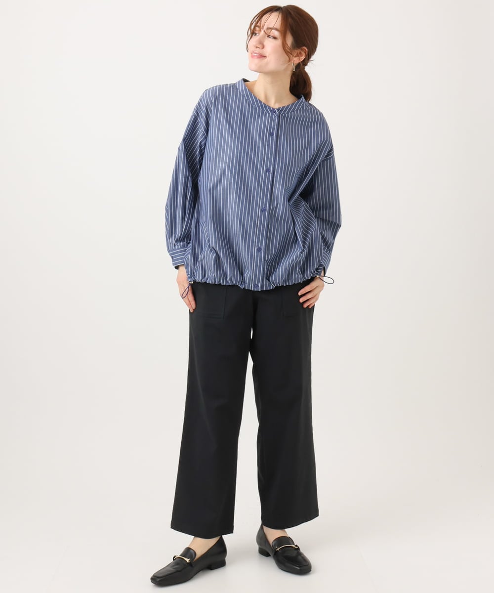 OLBED15089 eur3(エウルキューブ) 【WEB先行販売】【大きいサイズ】バンドカラーストライプシャツ ブルー