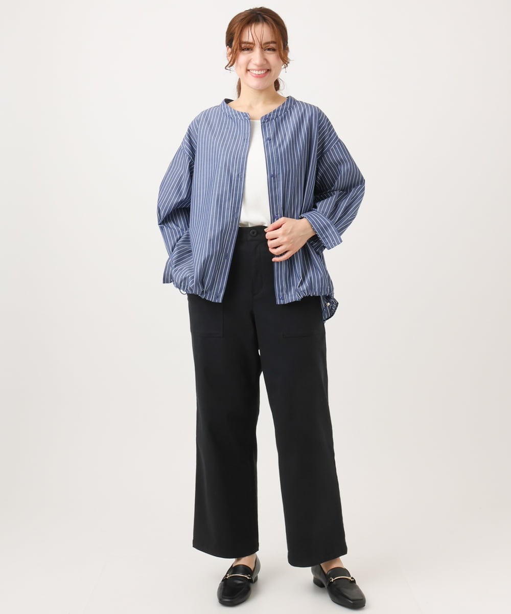 OLBED15089 eur3(エウルキューブ) 【WEB先行販売】【大きいサイズ】バンドカラーストライプシャツ ブルー