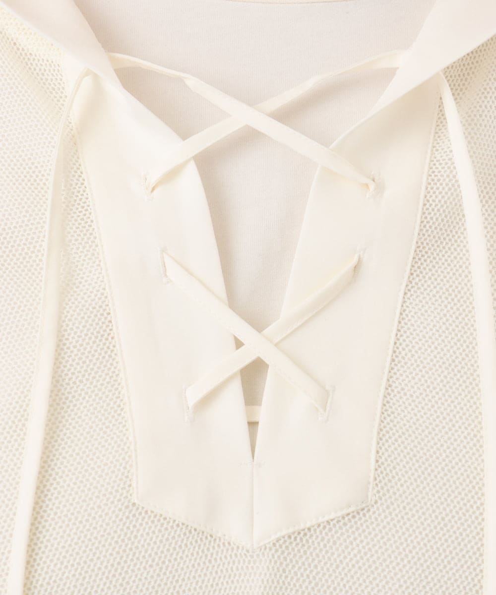 OLBED16119 eur3(エウルキューブ) 【大きいサイズ】レースアップメッシュフーディ アイボリー