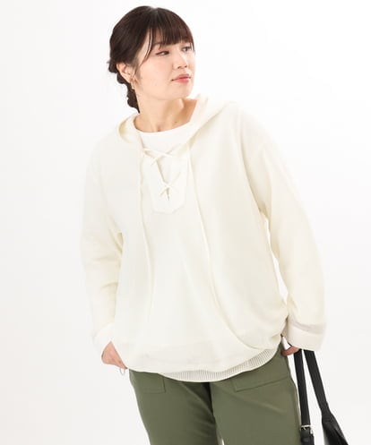 OLBED16119 eur3 【大きいサイズ】レースアップメッシュフーディ