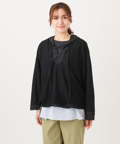 OLBED16119 eur3 【大きいサイズ】レースアップメッシュフーディ