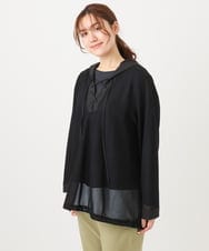 OLBED16119 eur3(エウルキューブ) 【大きいサイズ】レースアップメッシュフーディ ブラック