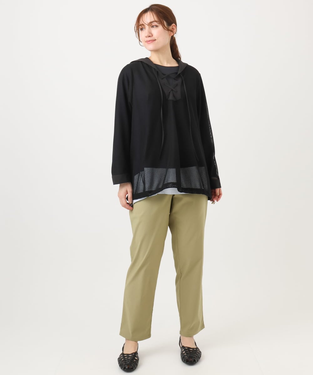 OLBED16119 eur3(エウルキューブ) 【大きいサイズ】レースアップメッシュフーディ ブラック