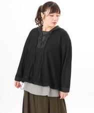 OLBED16119 eur3(エウルキューブ) 【大きいサイズ】レースアップメッシュフーディ ブラック