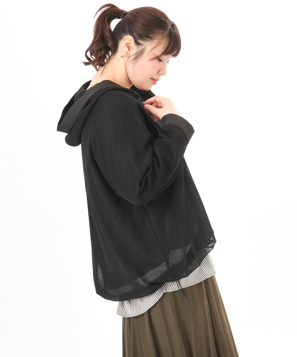 OLBED16119 eur3(エウルキューブ) 【大きいサイズ】レースアップメッシュフーディ ブラック