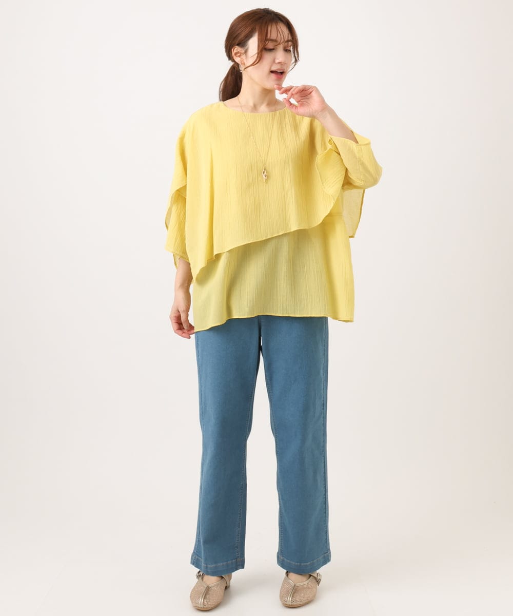 OLBED17099 eur3(エウルキューブ) 【WEB先行販売】【大きいサイズ】レイヤード風ブラウス イエロー