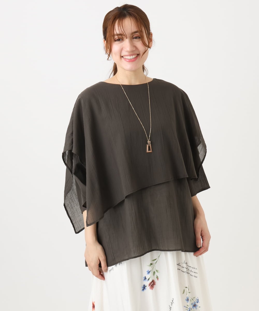 OLBED17099 eur3(エウルキューブ) 【WEB先行販売】【大きいサイズ】レイヤード風ブラウス ダークブラウン