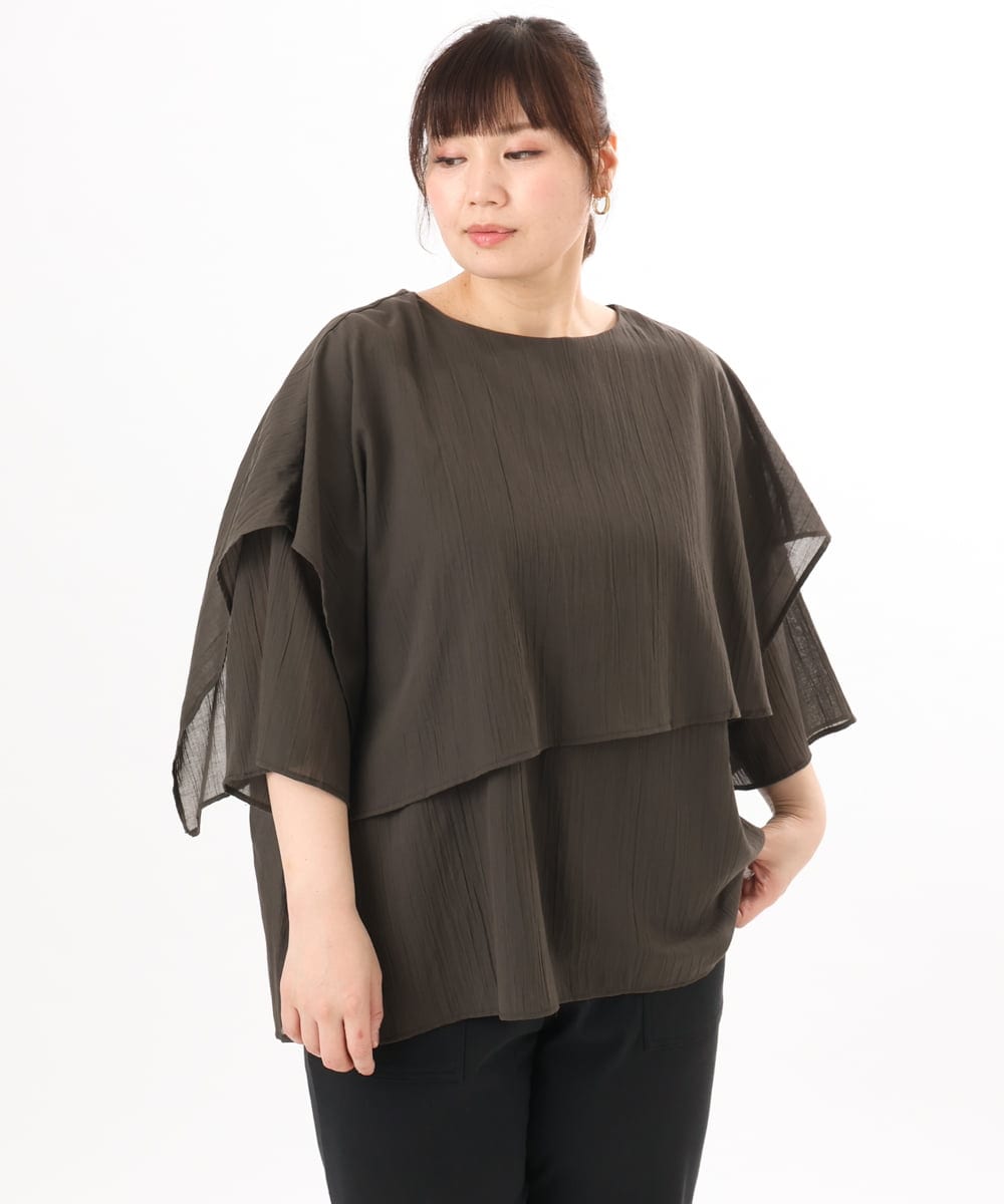 OLBED17099 eur3(エウルキューブ) 【WEB先行販売】【大きいサイズ】レイヤード風ブラウス ダークブラウン