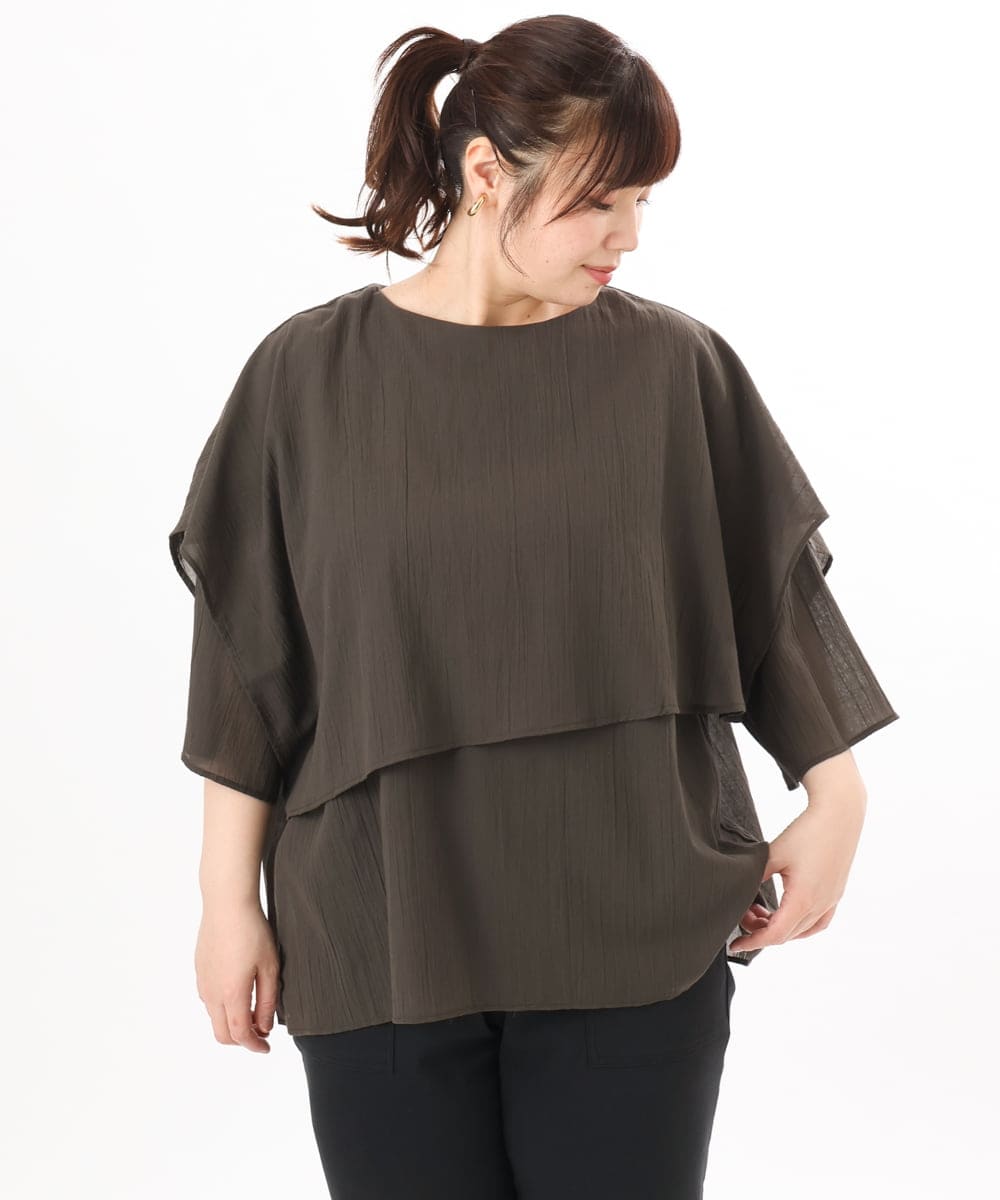 OLBED17099 eur3(エウルキューブ) 【WEB先行販売】【大きいサイズ】レイヤード風ブラウス ダークブラウン