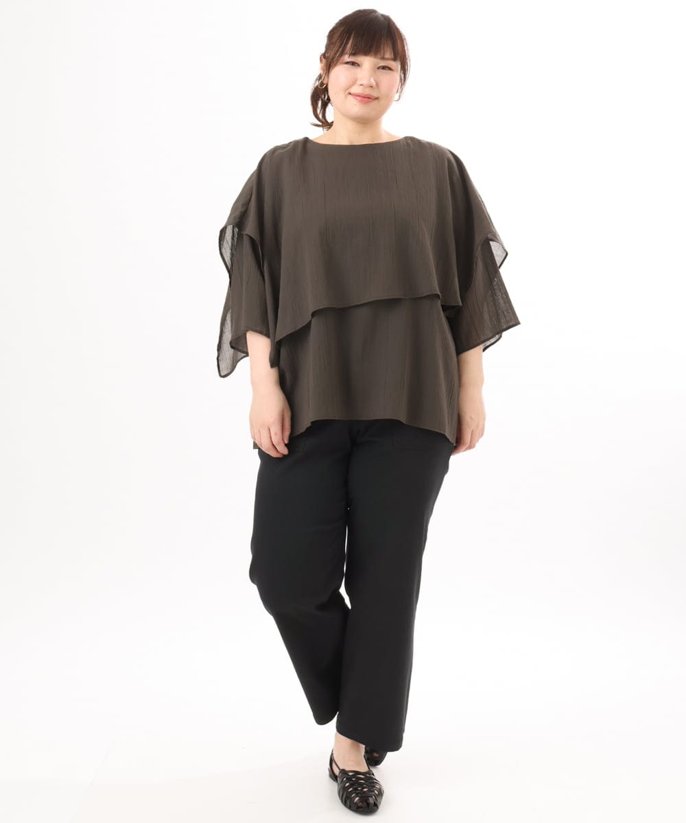 OLBED17099 eur3(エウルキューブ) 【WEB先行販売】【大きいサイズ】レイヤード風ブラウス ダークブラウン