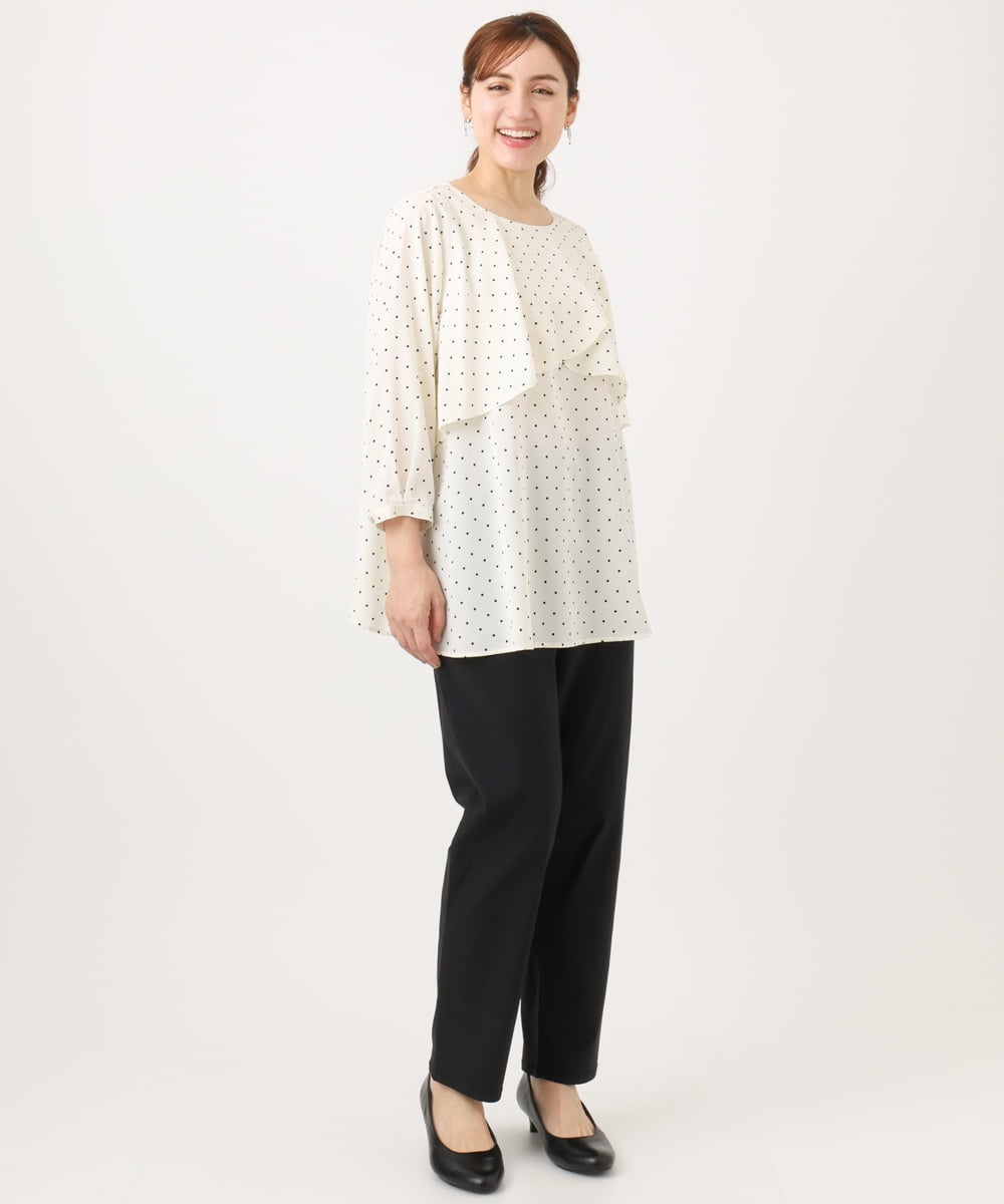 OLBED18099 eur3(エウルキューブ) 【大きいサイズ】ドットプリントフレアブラウス アイボリー