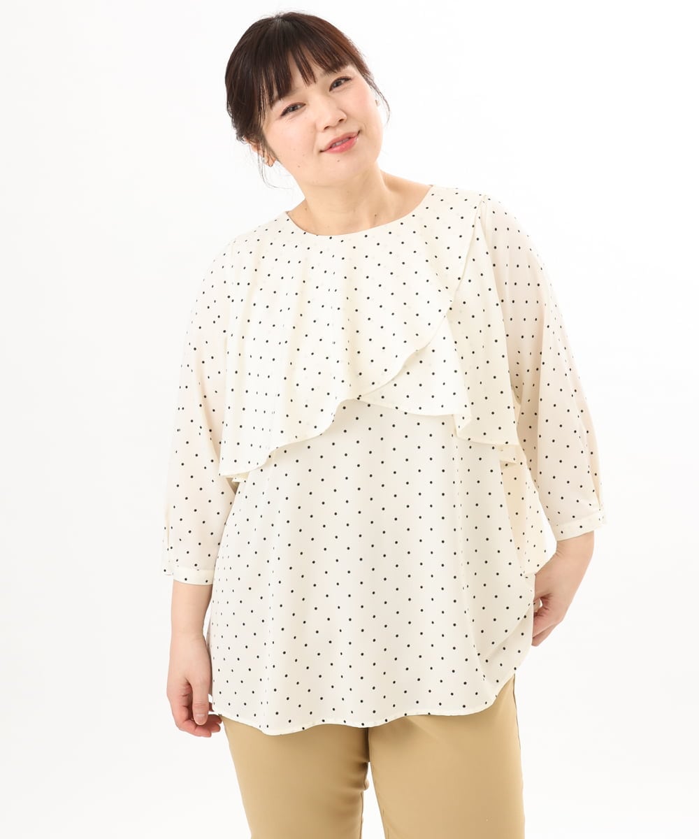 OLBED18099 eur3(エウルキューブ) 【大きいサイズ】ドットプリントフレアブラウス アイボリー