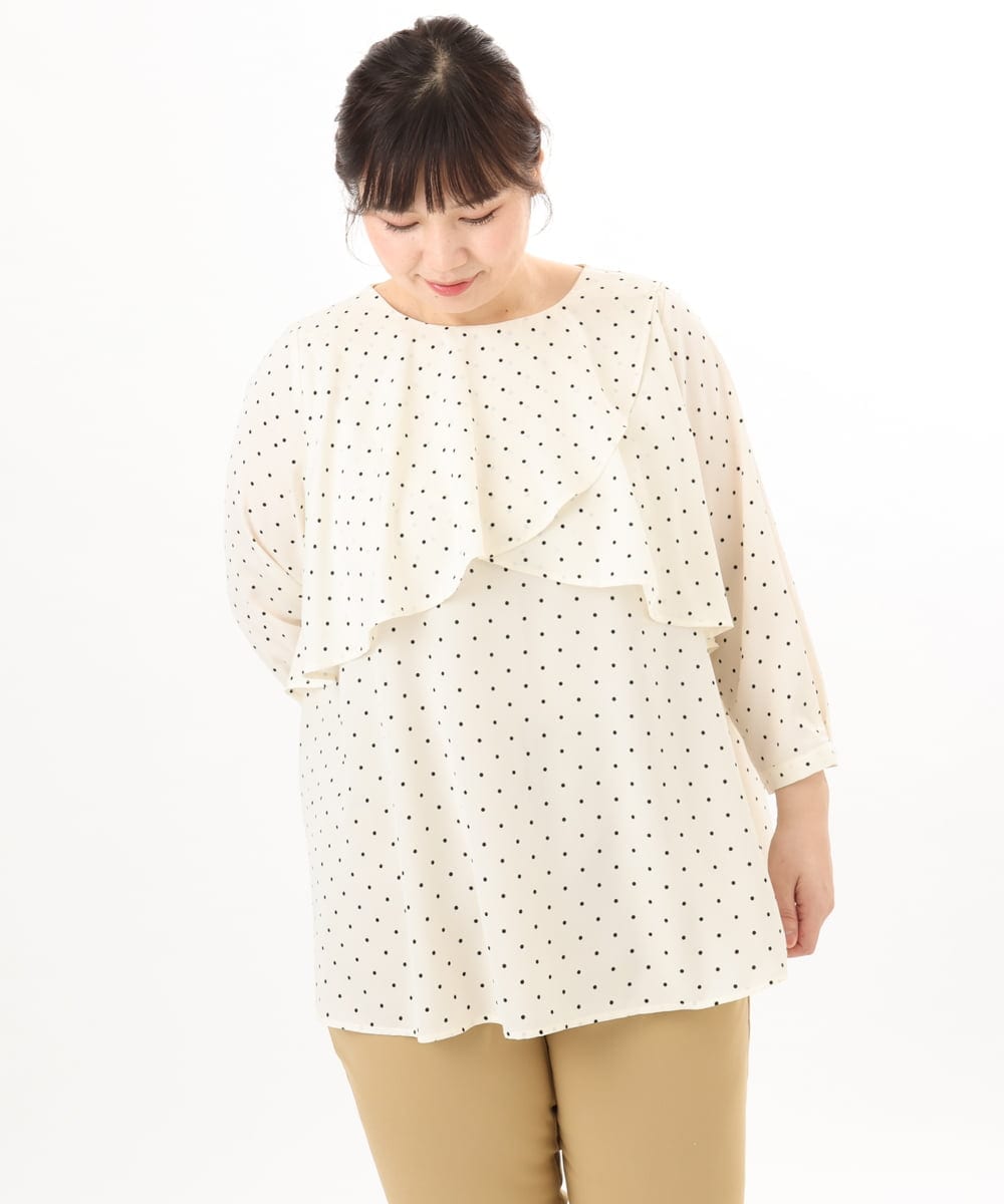 OLBED18099 eur3(エウルキューブ) 【大きいサイズ】ドットプリントフレアブラウス アイボリー