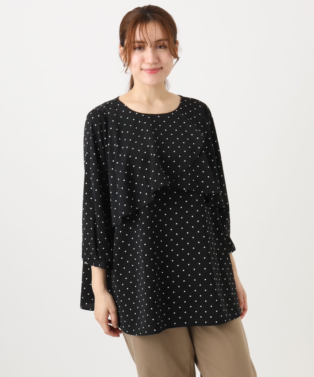 OLBED18099 eur3(エウルキューブ) 【大きいサイズ】ドットプリントフレアブラウス ブラック