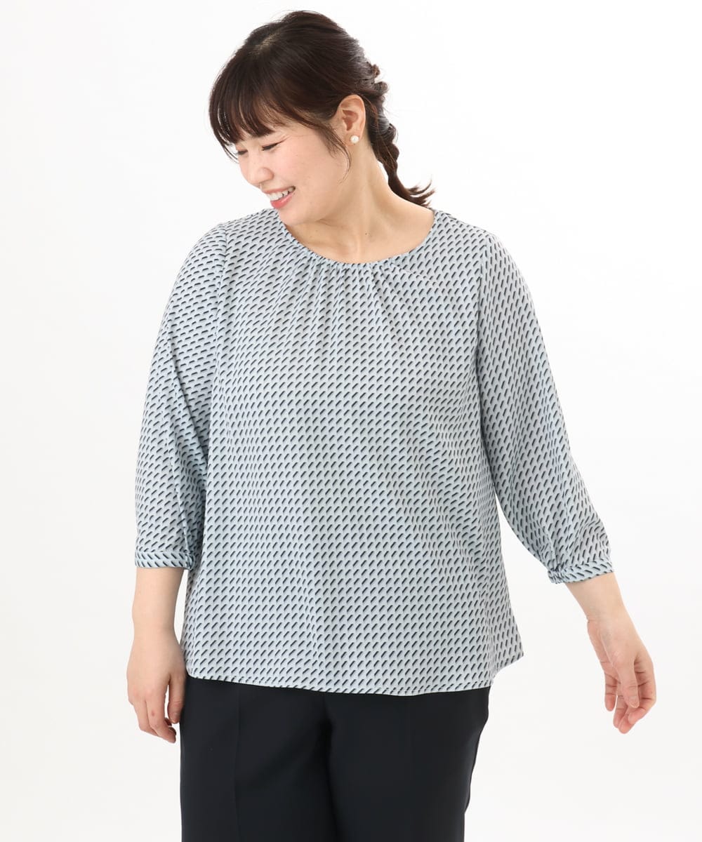 OLBED19089 eur3(エウルキューブ) 【大きいサイズ/11号サイズあり】ギャザーブラウス ライトブルー