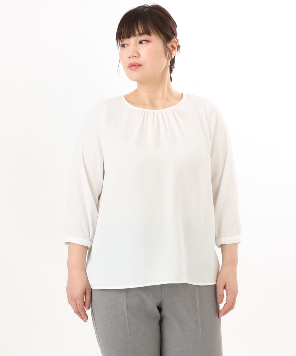 OLBED19089 eur3(エウルキューブ) 【大きいサイズ/11号サイズあり】ギャザーブラウス ホワイト