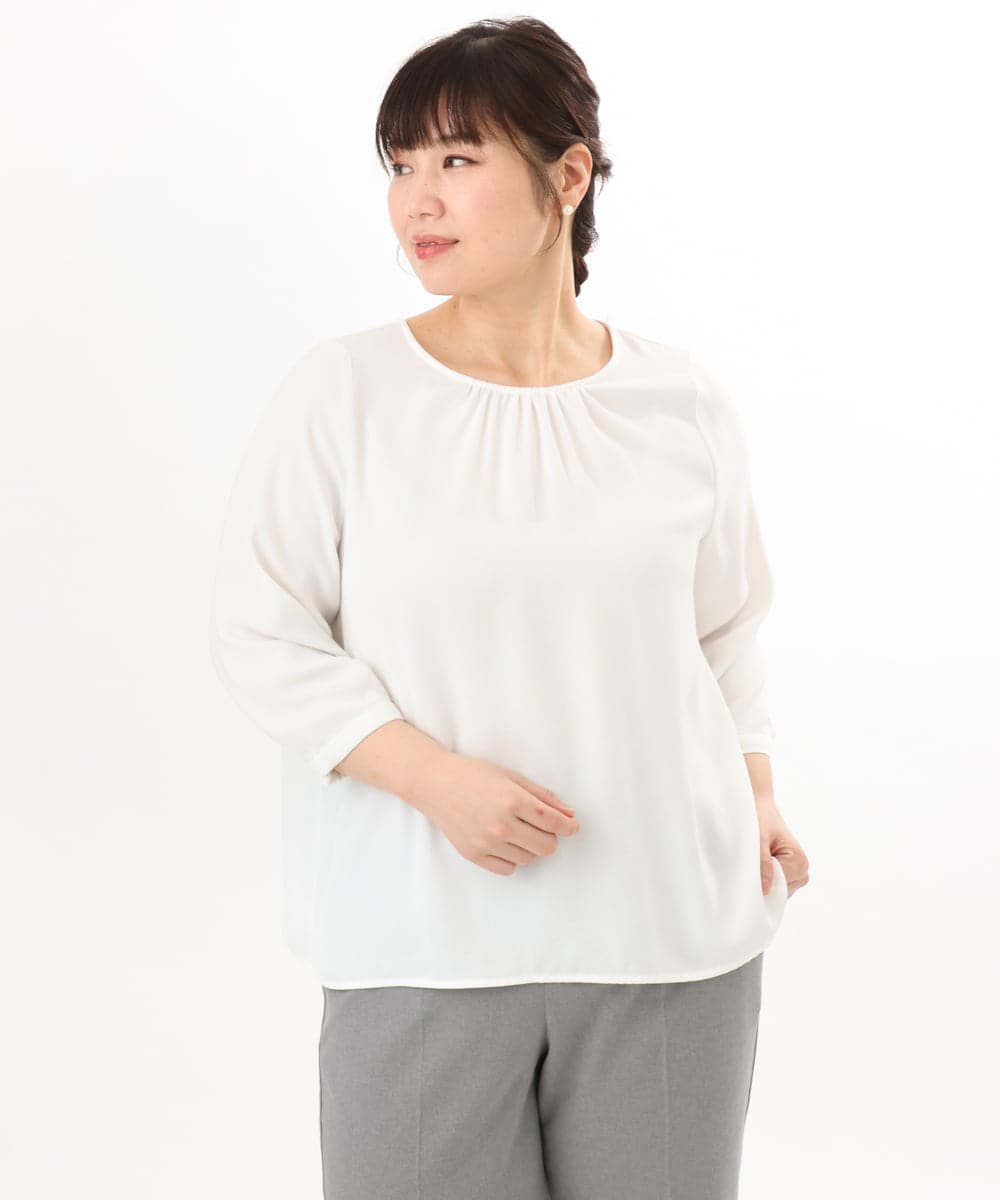 OLBED19089 eur3(エウルキューブ) 【大きいサイズ/11号サイズあり】ギャザーブラウス ホワイト